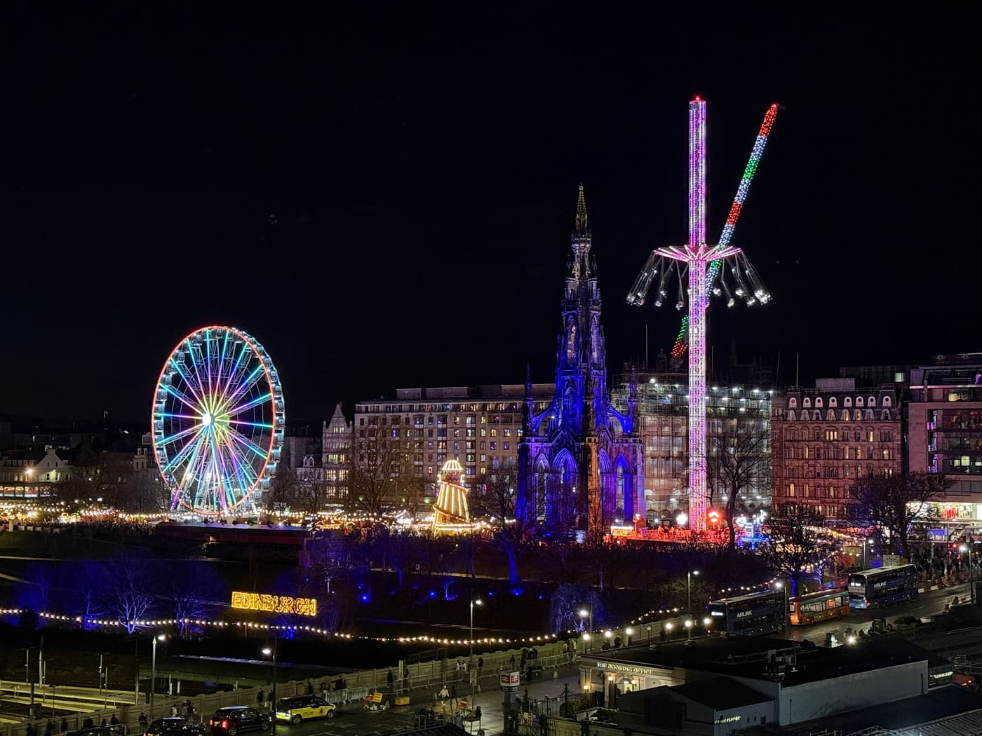 Edinburgh at night during Christmas