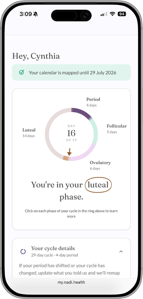 Your Nadi dashboard with the cycle ring